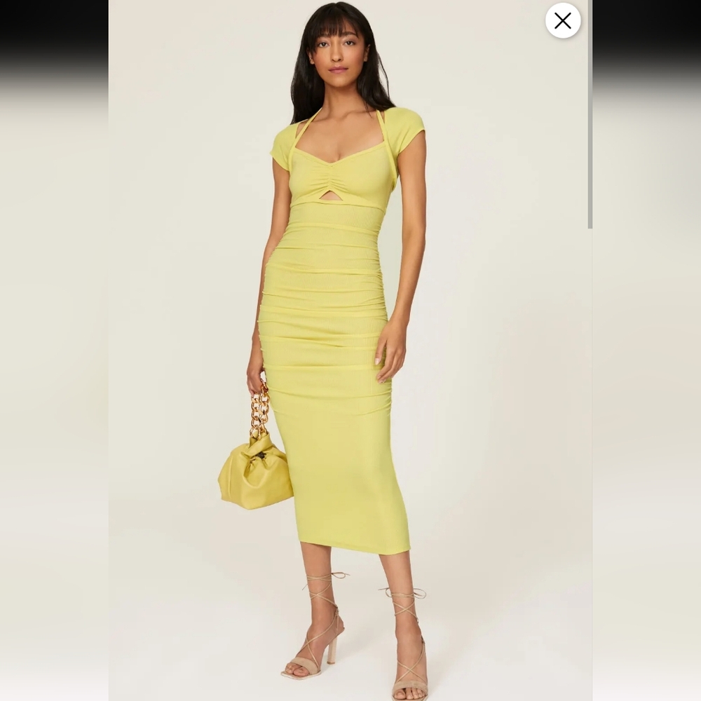 Jonathan Simkhai Layered Yellow Rib Midi Dress Size S